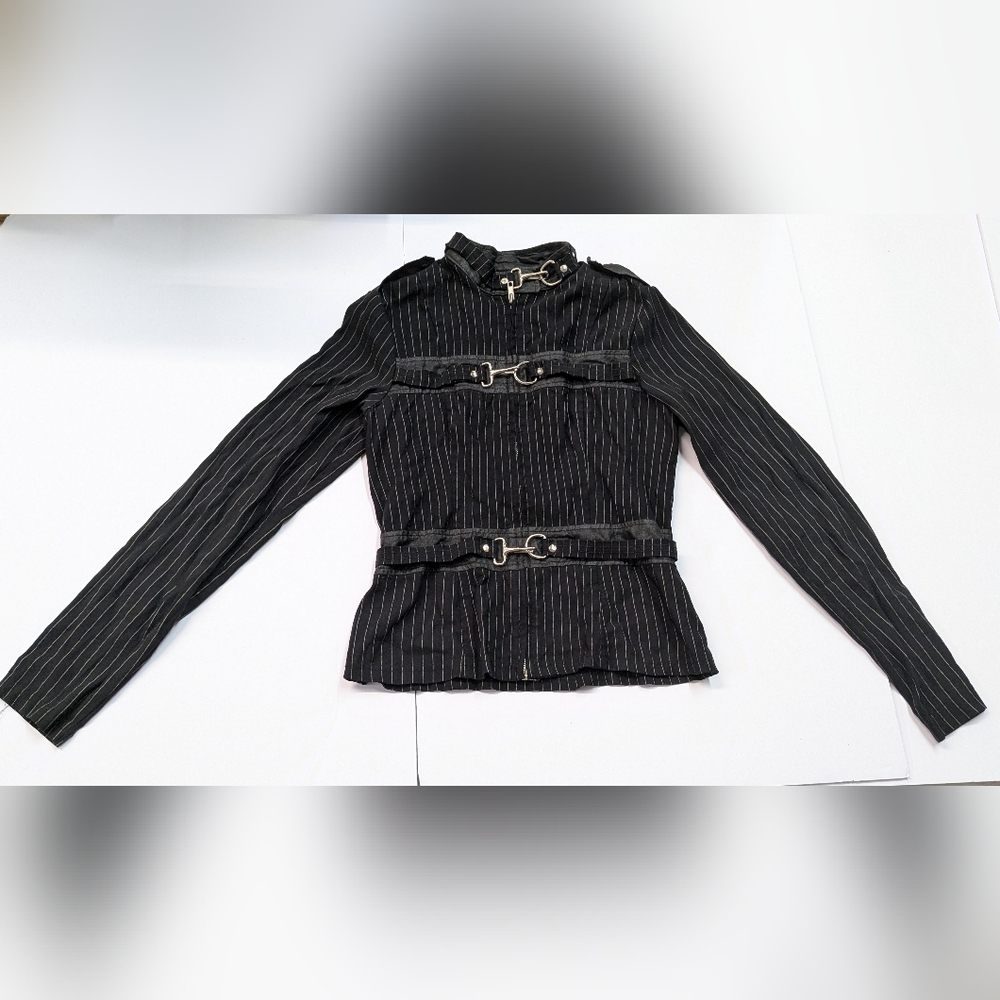 Black long sleeve Lip Service zip up shirt. Medium